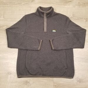 LL Bean Sweater Gray 1/4 Snap Button Slightly Fitted Fleece Pullover Mens Medium